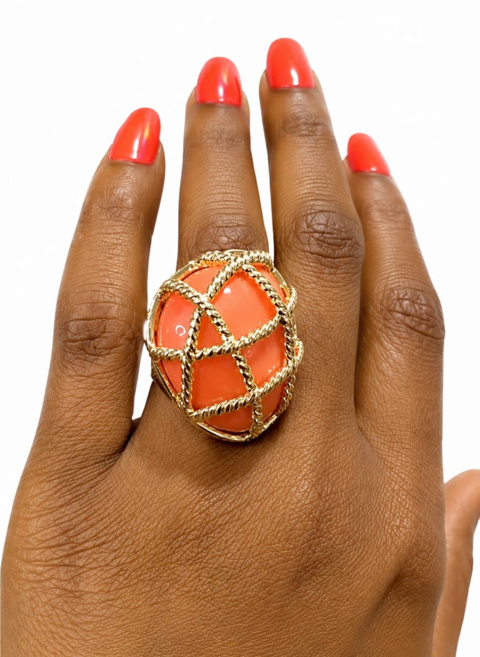 Coral Cage Statement Ring