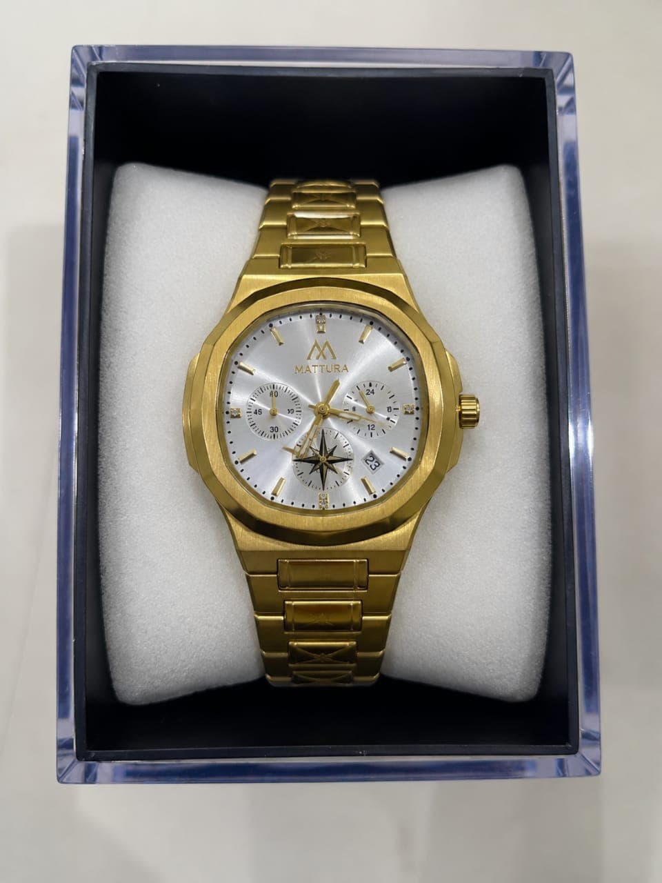 Gold Silver Octagon Chronograph